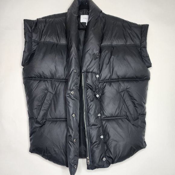 FRAME Womens Puffer Vest Jacket Sleeveless Oversized Shoulders Wide Pad Black S - Picture 8 of 13